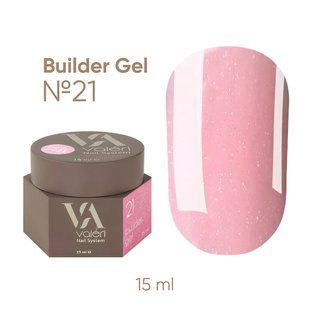 Гель камуфлюючий для нарощування нігтів, Valeri Builder Gel, №21, рожевий з шиммером, 15 мл NVBG-021 фото