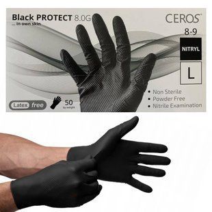 Нитриловые перчатки CEROS Fingers&reg; Protect, 8 грамм, L (8-9), черные, 50 шт 2688395273 фото
