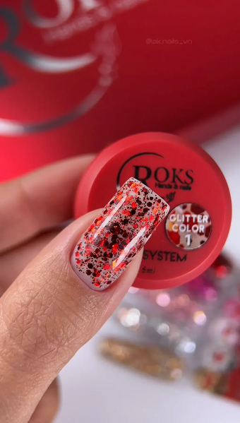 Гель-лак для ногтей, Roks Glitter Color, №01, цвет: прозрачный с красным глиттером, 5 мл 5902000009012 фото