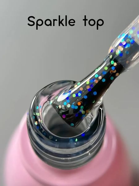 Топ для гель-лаку без липкого шару, Toki-Toki Sparkle Top, прозорий з голографічними шестигранниками, 5 мл 2002612 фото