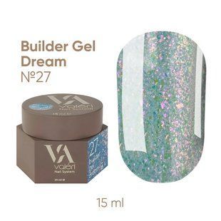 Гель камуфлюючий для нарощування нігтів, Valeri Builder Gel Dream, №27, блакитний&nbsp;з золотою слюдою, 15 мл NVDBG15-27 фото