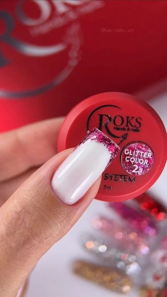 Гель-лак для ногтей, Roks Glitter Color, №02, цвет: прозрачный с малиновым глиттером, 5 мл 5902000009029 фото