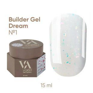 Гель камуфлюючий для нарощування нігтів Valeri Builder Gel Dream, №01, молочний з блискітками, 15 мл NVDBG15-01 фото