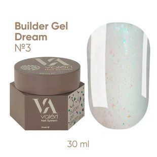 Гель камуфлюючий для нарощування нігтів, Valeri Builder Gel Dream, №03, молочно-рожевий з блискітками, 30 мл NVDBG30-03 фото