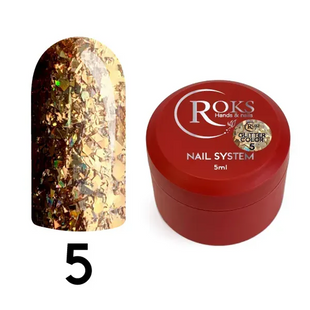 Гель-лак для нігтів, Roks Glitter Color, №05, колір: прозорий з золотистим глітером, 5 мл 5902000009050 фото