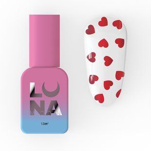 Топ для гель-лаку без липкого шару, LUNAmoon Romantic Top, прозорий з червоними сердечками, 13 мл 300-2212 фото