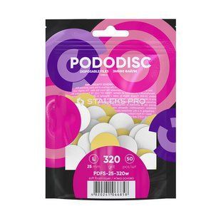 Змінні файли білі для педикюрного диска на м'якій основі&nbsp;Pododisc Staleks Pro L 25 мм, 320 грит, 50 шт PDFS-25-320w фото
