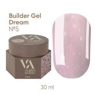 Гель камуфлюючий для нарощування нігтів, Valeri Builder Gel Dream, №05, рожевий з блискітками, 30 мл NVDBG30-05 фото