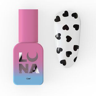 Топ для гель-лаку без липкого шару, LUNAmoon Romantic Top Black, прозорий з чорними сердечками, 13 мл 300-2272 фото
