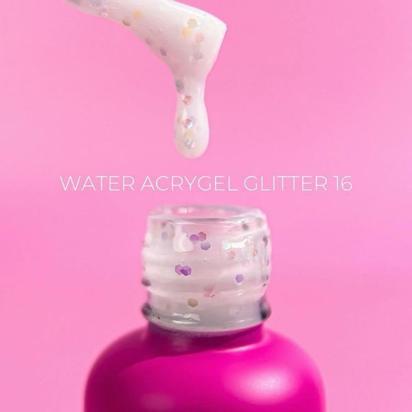 Акрил-гель рідкий для зміцнення нігтів, Edlen Water Acrygel Glitter, №16, молочний з каміфубуками, 9 мл 4000400916 фото