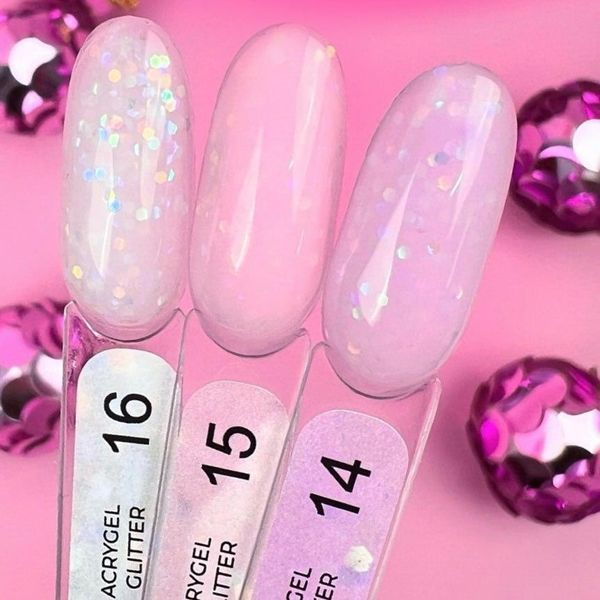 Акрил-гель рідкий для зміцнення нігтів, Edlen Water Acrygel Glitter, №16, молочний з каміфубуками, 9 мл 4000400916 фото