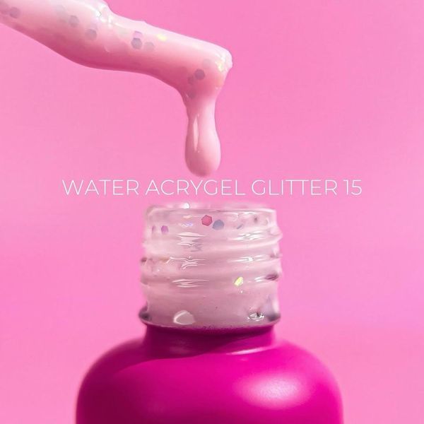 Акрил-гель рідкий для зміцнення нігтів, Edlen Water Acrygel Glitter, №15, рожевий з каміфубуками, 9 мл 4000400915 фото