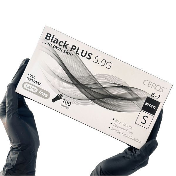 Нітрилові рукавички CEROS Fingers&reg; PLUS, 5 грам, S (6-7), чорні, 100 шт 1753799606 фото