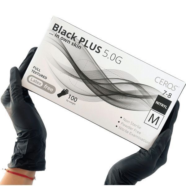 Нітрилові рукавички CEROS Fingers&reg; PLUS, 5 грам, М (7-8), чорні, 100 шт 1753802429 фото