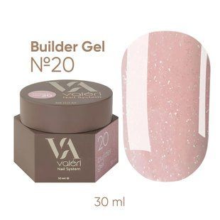 Гель камуфлюючий для нарощування нігтів, Valeri Builder Gel, №20, бежево-рожевий з шиммером, 30 мл NVBG30-020 фото
