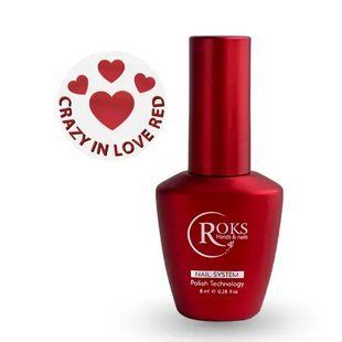 Топ для гель-лаку без липкого шару, Roks Crazy in Love Red Top, прозорий з червоними сердечками, 8 мл 5903500000011 фото