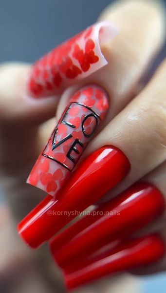 Топ для гель-лака без липкого слоя, Roks Crazy in Love Red Top, прозрачный с красными сердечками, 8 мл 5903500000011 фото