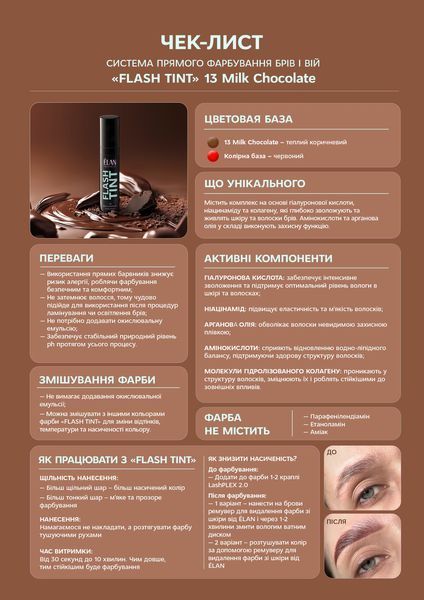 Краска для бровей прямого окрашивания, ELAN Flash Tint, №13, Milk Chokolate (ярко-теплый коричневый), 10 мл 1109302 фото