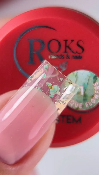 Гель с сухоцветами, Roks Boutigue Flowers Gel, №01, прозрачный с зелеными цветочками, 5 мл 5902000044013 фото