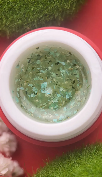 Гель с сухоцветами, Roks Boutigue Flowers Gel, №01, прозрачный с зелеными цветочками, 5 мл 5902000044013 фото