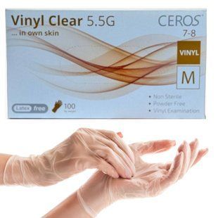 Вінілові рукавички CEROS Vinyl Clear&reg;, 5.5 грам, M (7-8), прозорі, 100 шт 2476114416 фото