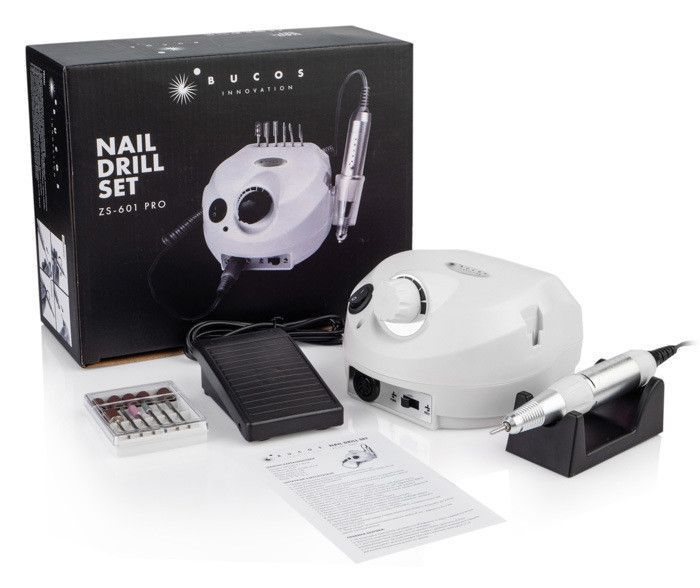 Фрезер для манікюру BUCOS ZS-601 PRO WHITE (35000/45W) + 6 покращених фрез, колір: білий 1736866721 фото