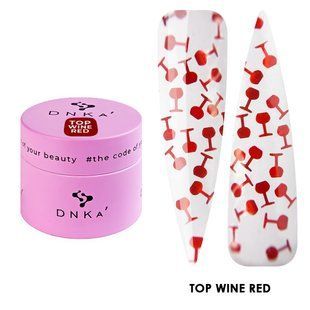 Топ для гель-лака без липкого слоя DNKa Top Wine Red, прозрачный с красными бокалами, 15 мл TWR15 фото