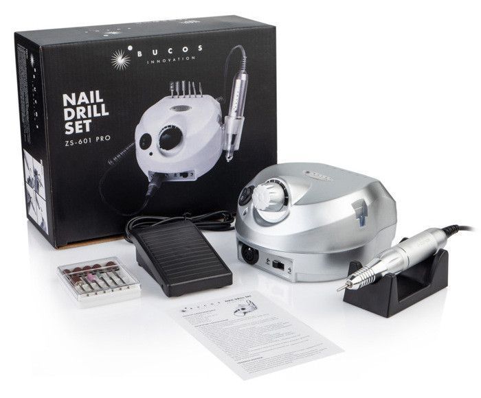 Фрезер для манікюру BUCOS ZS-601 PRO SILVER (35000/45W) + 6 покращених фрез, колір: сріблястий 1736907358 фото