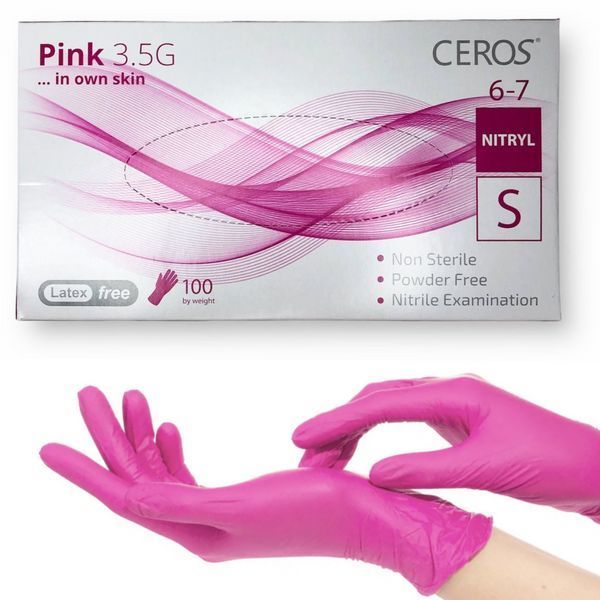Нітрилові рукавички CEROS Fingers&reg;, S (6-7), рожеві, 100 шт 1547427278 фото