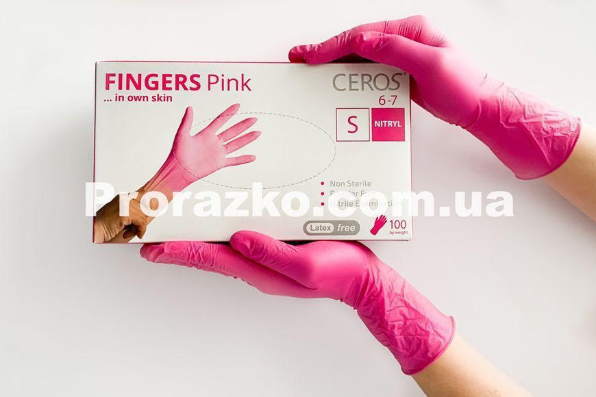 Нітрилові рукавички CEROS Fingers&reg;, S (6-7), рожеві, 100 шт 1547427278 фото