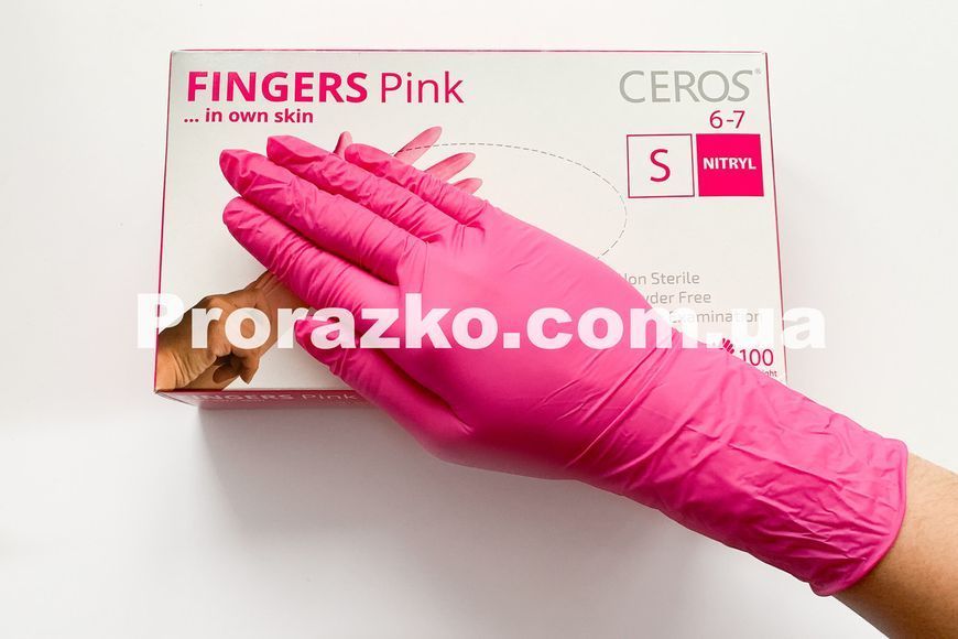 Нітрилові рукавички CEROS Fingers&reg;, S (6-7), рожеві, 100 шт 1547427278 фото