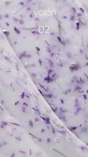 Гель камуфлирующий для наращивания ногтей, Valeri Builder Gel Flower, №02, молочный с фиолетовыми сухоцветами, 15 мл NVBGF15-02 фото