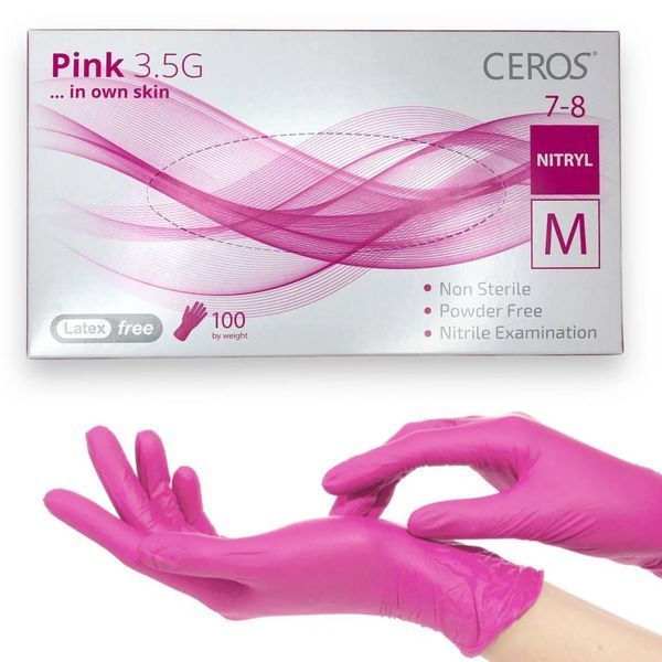 Нітрилові рукавички CEROS Fingers&reg;, M (7-8), рожеві, 100 шт 1550122190 фото