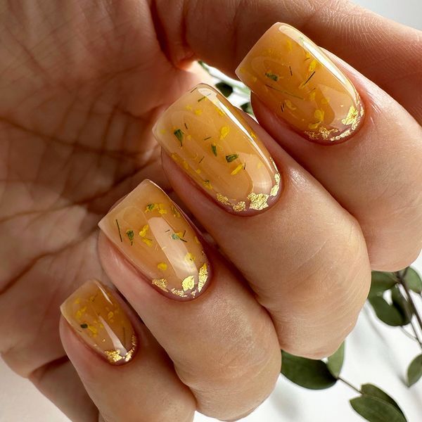 Гель для наращивания ногтей, PNB Builder Gel Flower, Marigold Mist, прозрачный с желтыми сухоцветами, 5 мл 3113955737 фото