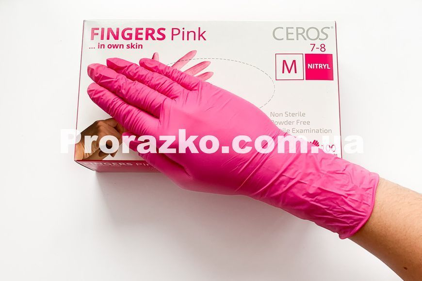 Нітрилові рукавички CEROS Fingers&reg;, M (7-8), рожеві, 100 шт 1550122190 фото