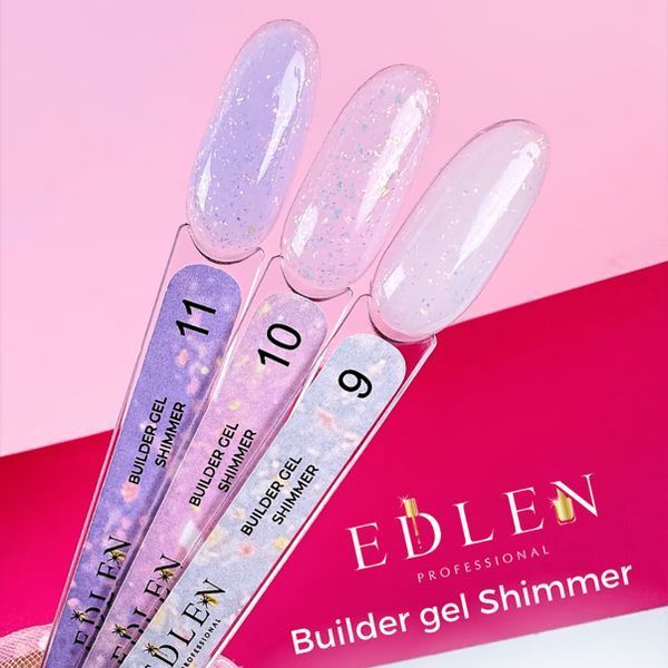 Гель камуфлюючий для нарощування нігтів, Edlen Builder gel Shimmer, №10, ніжно-рожевий з кольоровими блискітками, 30 мл 4000360208 фото