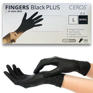 Нитриловые перчатки CEROS Fingers&reg; PLUS, 5 грамм, L (8-9), черные, 100 шт 1986454206 фото