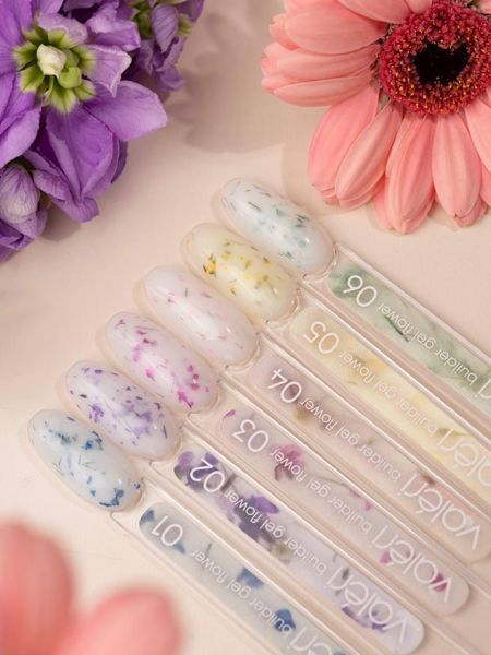 Гель камуфлирующий для наращивания ногтей, Valeri Builder Gel Flower, №06, молочный с зелеными сухоцветами, 15 мл NVBGF15-06 фото