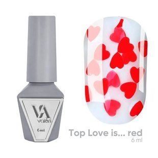 Топ для гель-лаку без липкого шару, Valeri Top Love is... Red, прозорий з червоними сердечками, 6 мл NVTL-Red6 фото