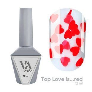 Топ для гель-лаку без липкого шару, Valeri Top Love is... Red, прозорий з червоними сердечками, 12 мл NVTL-Red12 фото