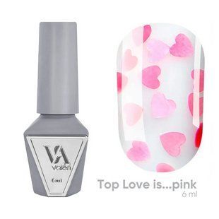 Топ для гель-лаку без липкого шару, Valeri Top Love is... Pink, прозорий з рожевими сердечками, 6 мл NVTL-Pink6 фото