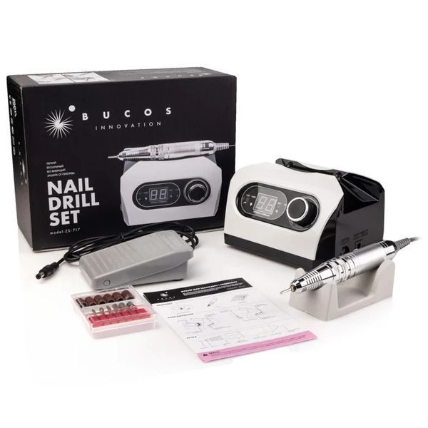 Фрезер для манікюру BUCOS Nail Drill ZS-717 PRO WHITE (35000/45W) + 6 покращених фрез, колір: білий 1894003893 фото