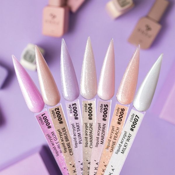 Акрил-гель рідкий для зміцнення нігтів DNKa Liquid Acrygel, №0003, Ніжно-бузковий з шимером (Plum Tart), 12 мл LAD0003 фото