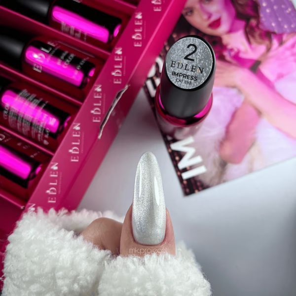 Гель-лак для нігтів з ефектом котячого ока, Edlen Impress Cat Eye, №02, колір: біле срібло, 9 мл 4000372029 фото