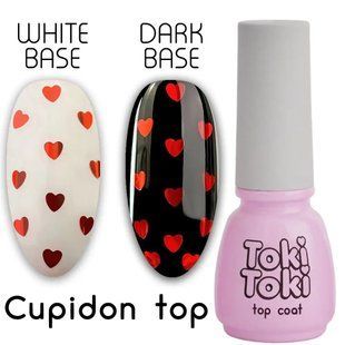 Топ для гель-лака без липкого слоя, Toki-Toki Cupidon Top, прозрачный с красными сердечками, 5 мл 2002617 фото