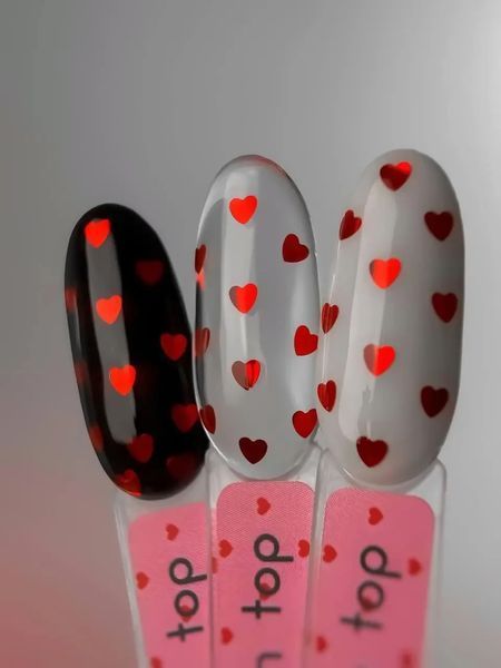 Топ для гель-лаку без липкого шару, Toki-Toki Cupidon Top, прозорий з червоними сердечками, 5 мл 2002617 фото
