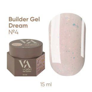 Гель камуфлюючий для нарощування нігтів, Valeri Builder Gel Dream, №04, ніжно-рожевий з блискітками, 15 мл NVDBG15-04 фото